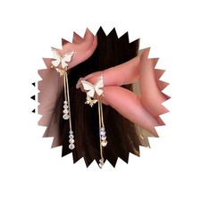 Vintage Acrylic Butterfly Crystal Earrings Gold Crystal Dangle Earrings Long Lin