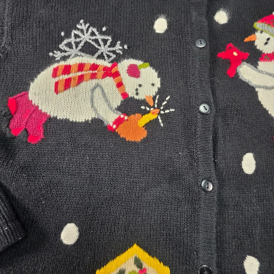The Quacker Factory All over Print Snowman Cardigan Sweater Women’s 1X Black - Image 2 of 4