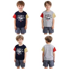 Boys Shorts Durable Sets School T-Shirts Elastic Waist Outfits Casual Fit Kids