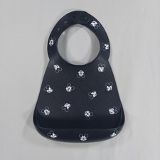 Disney Baby Bumkins Silicone Bib Black And White Mickey Mouse Face Easy Wipe