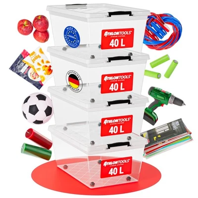 ATHLON TOOLS 4×40 L Boxen mit Deckel, stapelbar, lebensmittelecht, transparent - Bild 1 von 4