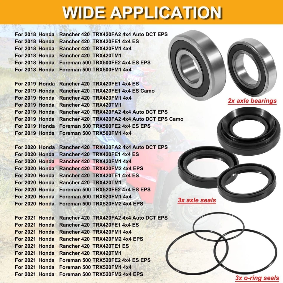 Kit de cojinete de eje de rueda trasera para Honda Rancher 420 TRX420 Foreman 500 2014-2021 Foto 4 de 4