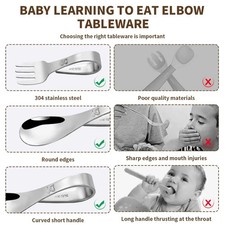 Stainless Steel Baby Forks and Spoons Set Curved Handle Portable Kids Tableware