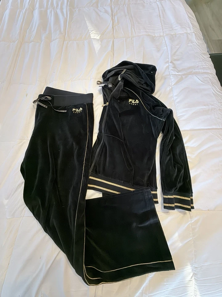 Conjunto de salón FILA terciopelo terciopelo mujer XL negro Y2K chándal Paris Hilton años 90 Foto 2 de 4