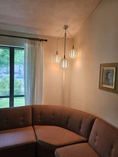 Authentic 1962 Vintage MCM Tension Pole Lamp 3 Rattan Globes