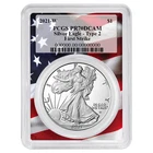 2021-W Proof $1 Type 2 American Silver Eagle PCGS PR70DCAM FS Flag Frame