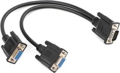 1 FT Black VGA Y Splitter Cable 1 Male To 2 Female Screen Duplication
