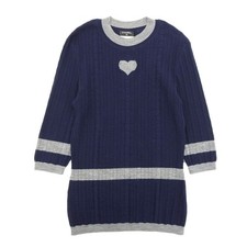 CHANEL Three Quarter Sleeve Sweater Wool Navy Gray Size 40 Ladies 8284