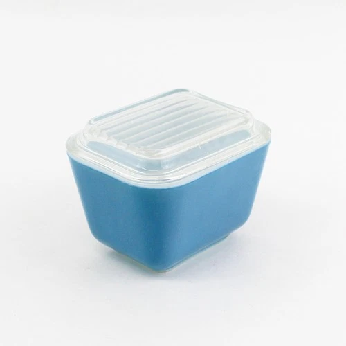 Vintage Blue Pyrex Refrigerator 1.5 Cup Bowl  With A Ridged Glass Lid #501-B