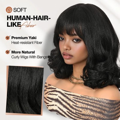 WIGER Yaki Texture Wavy Wig with Bangs for Women Short  display picture 1