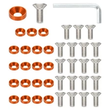 M8 Finish Countersunk Washer Kit, 20 Set Aluminum Flat Cup Head Gasket Orange
