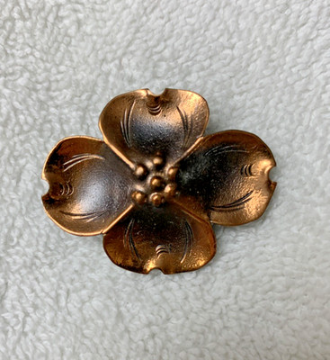 Vintage MCM Estate Copper Dogwood Flower Brooch Pin p48