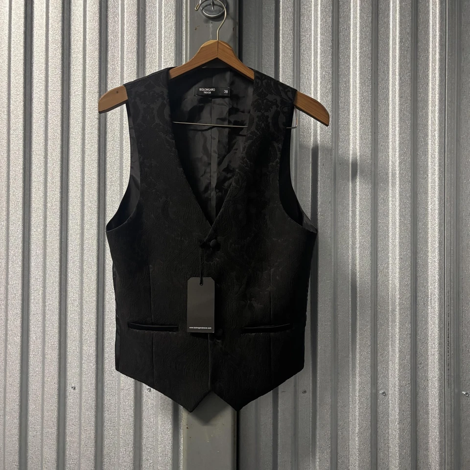 Bolongaro Trevor Vest Mens 38 Black Jacquard Paisley Formal Dress Waistcoat New - Image 4 of 4