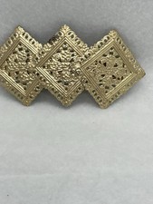 Vintage Gold Tone Metal Womens Hair Clip Barrette Filigree Squares 4