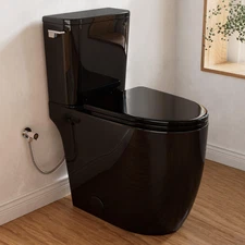 21" Black Tall Skirted Toilet, 1.28 GPF Cyclone Flush, Soft-Close Seat