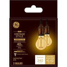 GE Vintage Style A15 LED Light Bulbs, Ceiling Fan Lights, 40 Watt, Amber Finish,