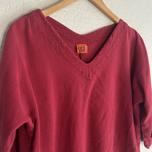 Oh My Gauze! Burgundy Short Sleeve Top Lagenlook Size 2 Large XL - Picture 2 of 6