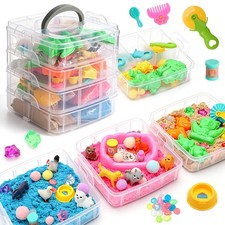 Farm Pet Sensory Bin, Stackable Sandbox for Toddlers, Play Sand Toys with S...