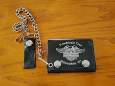 Harley Davidson Powertrain Tour Milwaukee, WI Trifold Wallet W Chain Black 