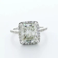 Engagement Ring Under Halo 14K White Gold 6.62 CT Radiant Natural Diamond H SI2