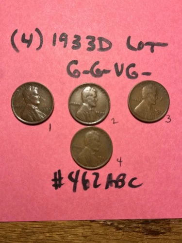 (4) 1933 D 1933D 33D Lincoln Wheat Cent  -- G-VG   Buyer grade #462ABC