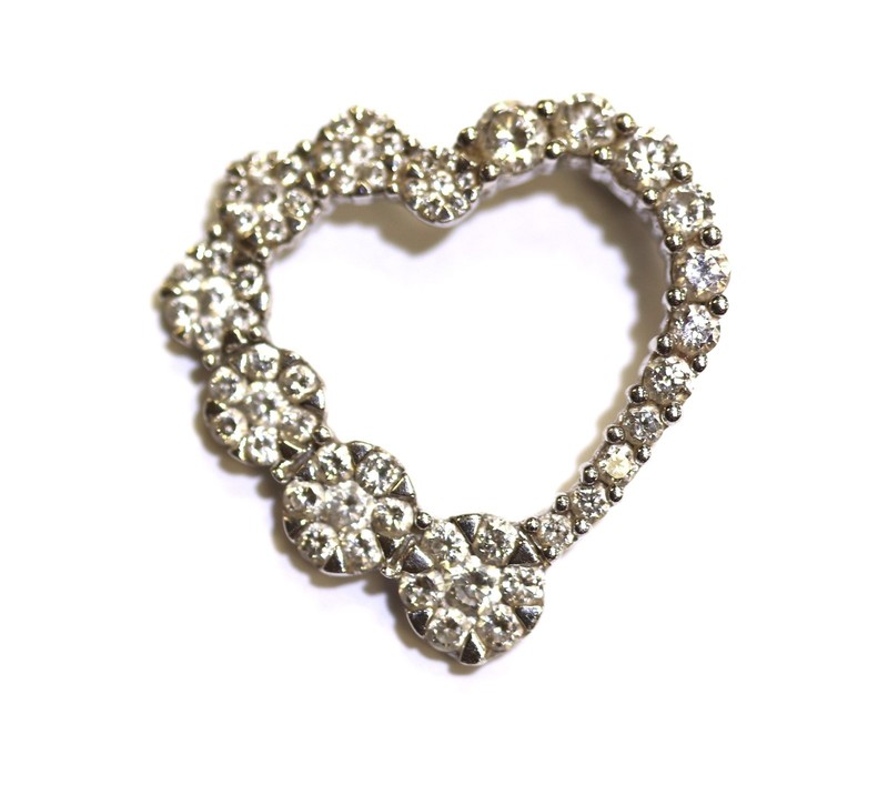 14k White Gold Natural Diamond 1.00ct heart Love cluster pendant slide 2.4g VS G