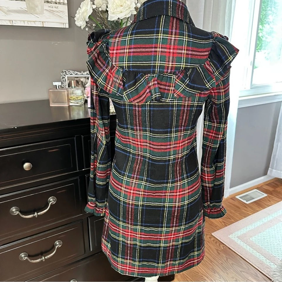 Blue Rain Ruffle Plaid Shirt Dress Size S (NWT) - Image 3 of 4
