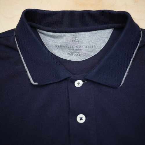 Brunello Cucinelli Polo Shirt 54 Navy Blue Regular Fit Cotton Made in Italy - Picture 3 of 8