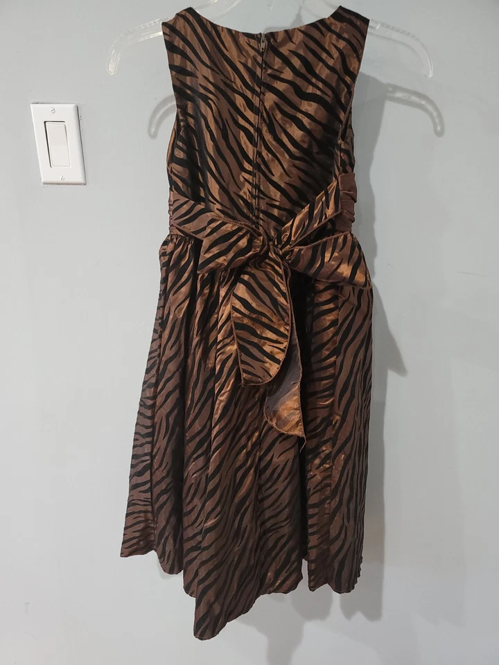 Vestido/vestido de fiesta KIDS DREAM para niñas jóvenes talla 7/8 marrón estampado de cebra Foto 4 de 4