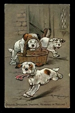 Dog Puppy postcard Senses art by A.E. Kennedy Military Free Frank Vintage