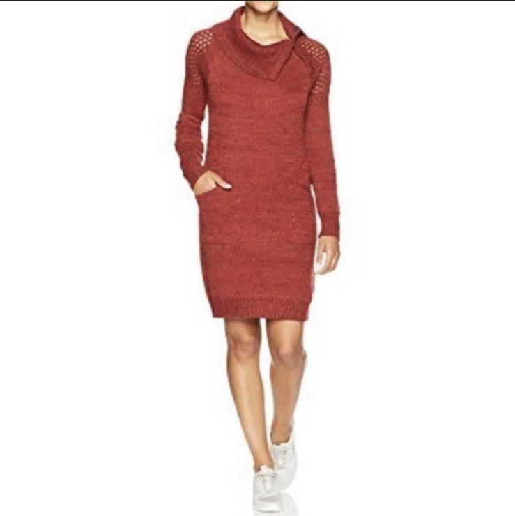 PrAna Red Archer Sweater Dress Snap Knitted Long Sleeve Medium eBay