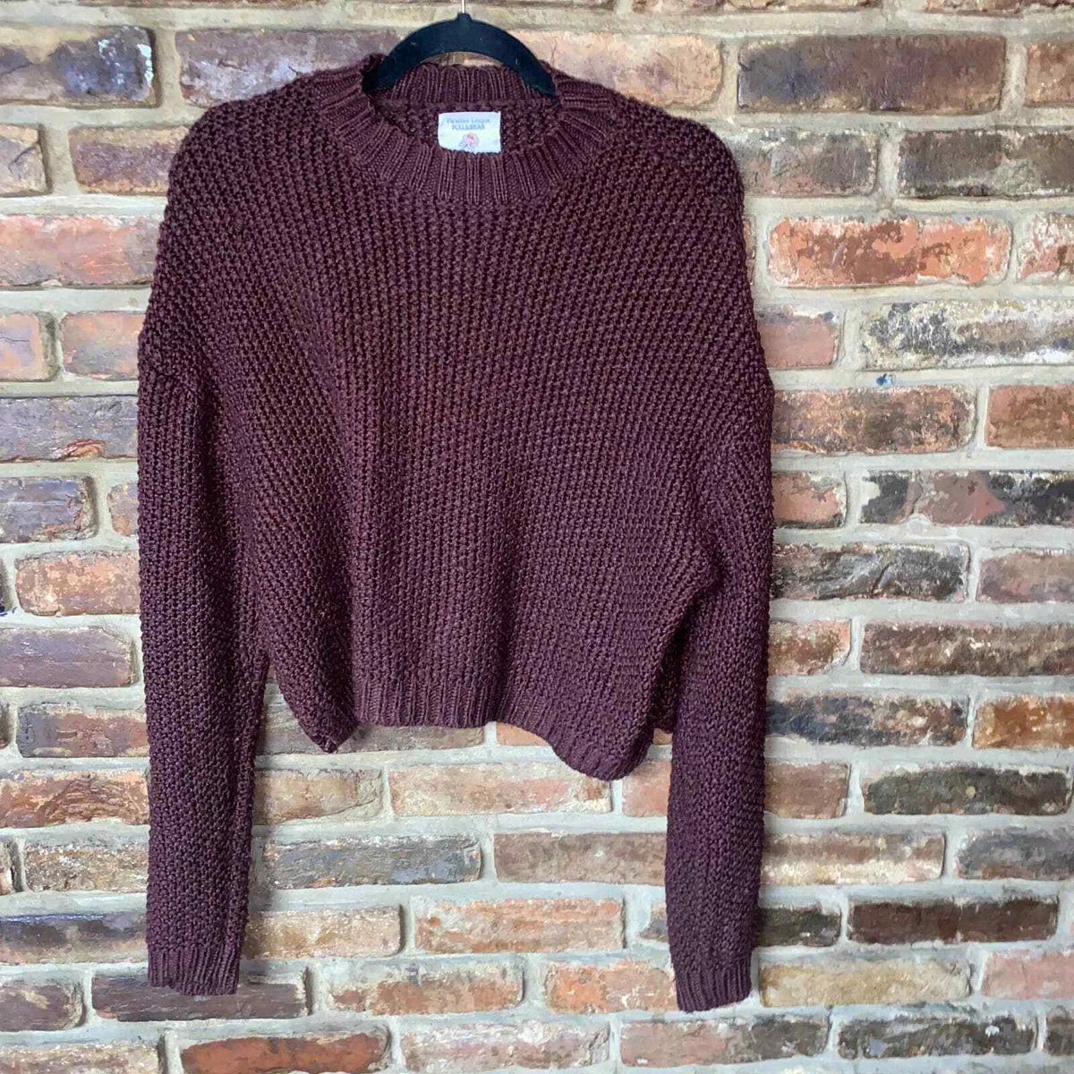 Paradise League Pull u0026amp; Bear Burgundy Loose Knit Sweater Womenu0026#039;s  Size Small | eBay
