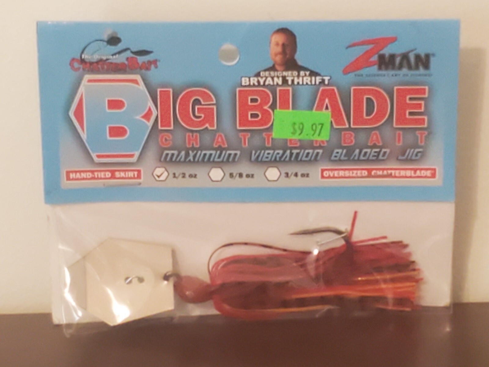 Z-Man Big Blade ChatterBait Maximum Vibration Bladed Jig 1/2oz CBB12-08 Hot Craw - Image 3