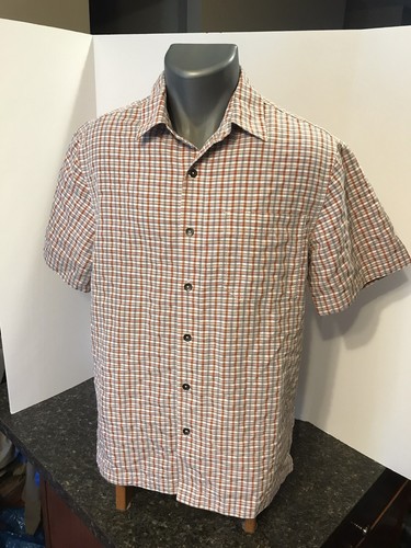 ROYAL ROBBINS Herren SS Button Down Hemd orange grau kariert Modal Polyester Med