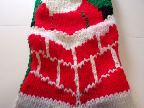 Hand Knitted Christmas Stocking Santa in Chimney Angora Beard Sequins Beads - Picture 4 of 6