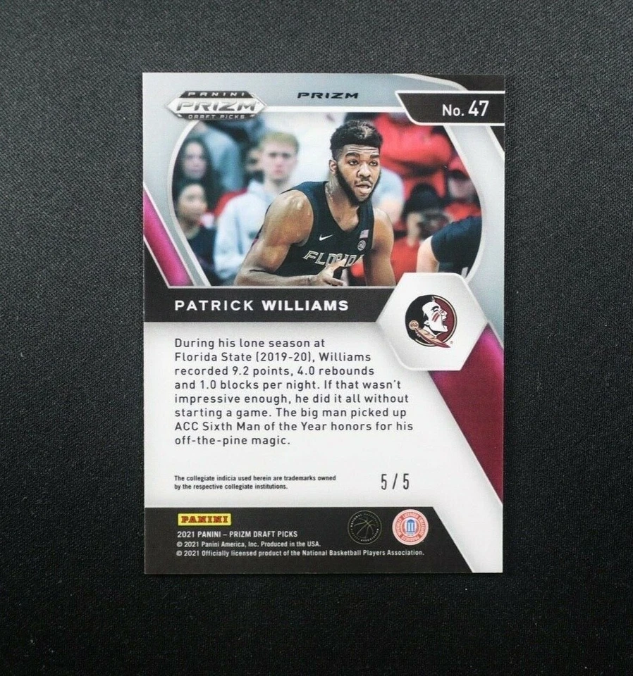 2021-22 Panini Prizm Draft Picks #47 Patrick Williams Black Gold Prizm Card #5/5 - Image 2 of 3