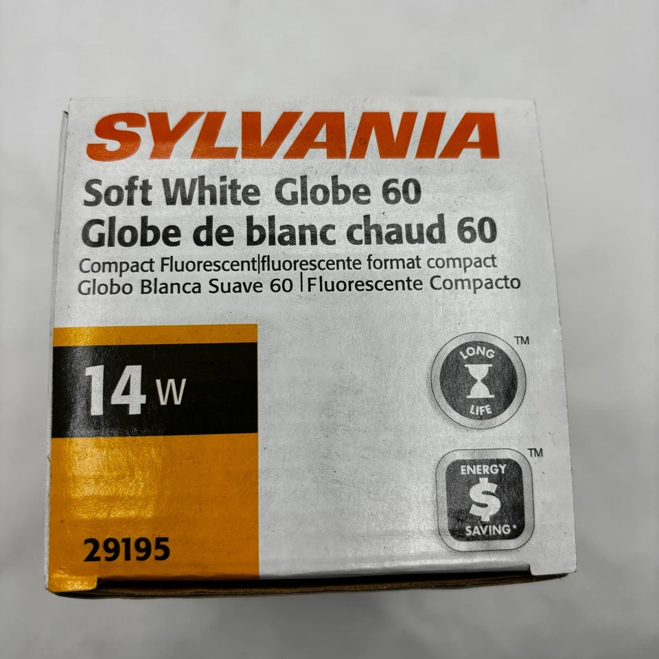 SYLVANIA SOFT WHITE GLOBE 60 29195 LIGHT LAMP BULB CF14EL/G/830/MED 14W - Image 3 of 4