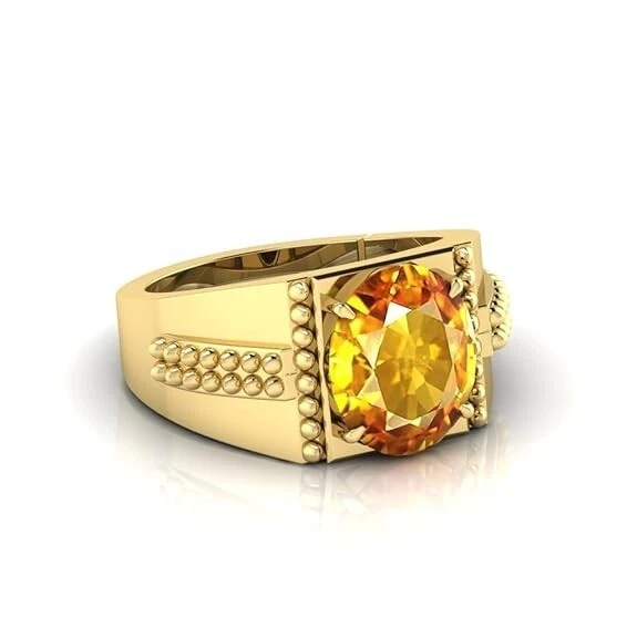 Anillo ajustable Punchdhatu de piedras preciosas Pukhraj de zafiro amarillo de 10,25 quilates para hombre y mujer Foto 4 de 4