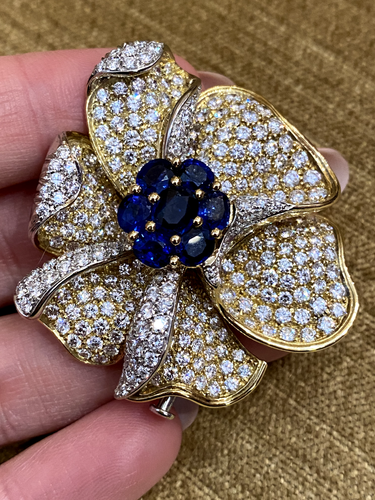 Picchiotti Sapphire and Diamond Flower Brooch in 18k Yellow Gold - HM2307IE - Picture 2 of 7