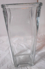 Vase Square Tapered Thick Heavy Clear Glass 6 5/8" Tall Beveled Top Edge Flowers