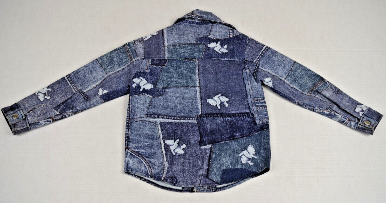 Vintage Sears Winnie The Pooh Shirt Jacket Kids Size 6 60s Jeans Patchwork Snap
