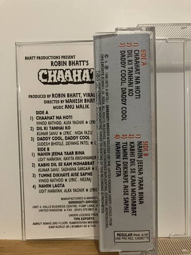 Chaahat - Anu Malik Bollywood Soundtrack Cassette 1996 UK Sharukh Khan India - Picture 4 of 7