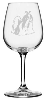 Shih Tzu Dog Themed Etched 12.75oz Wine Glass