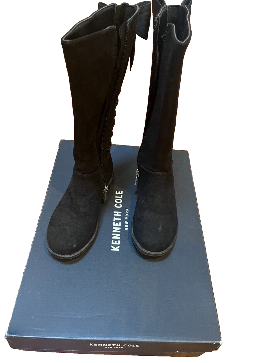 Kenneth Cole Kennedy Girls Julie Riding Boots Faux Suede Tall (BLACK) Bow