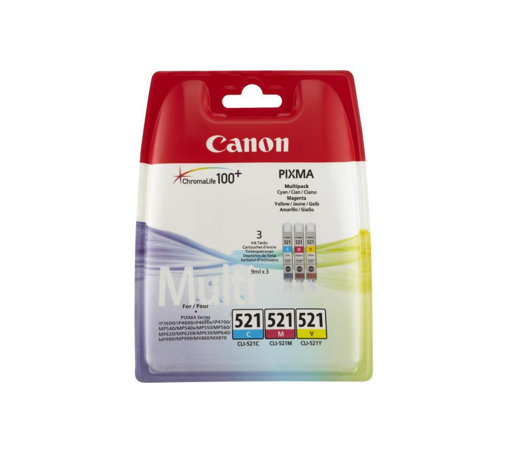CANON CLI-521 Cyan, Magenta & Yellow Ink Cartridges - Multipack