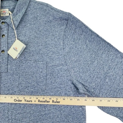Faherty Luxe Poloshirt Herren Gr. 2XL Meliert Grau Langarm Tasche Bio Neu - Bild 4 von 11