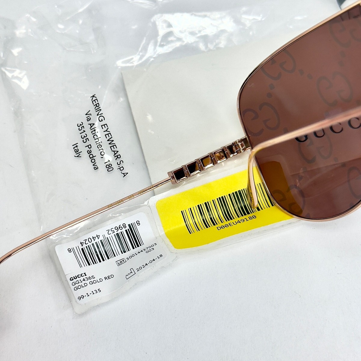 GUCCI 1436 Rose Gold Red Print Mirror Gg1436S Aviator Mask GUCCI 1436 Rose Gold Red Print Mirror Gg1436S Aviator Mask