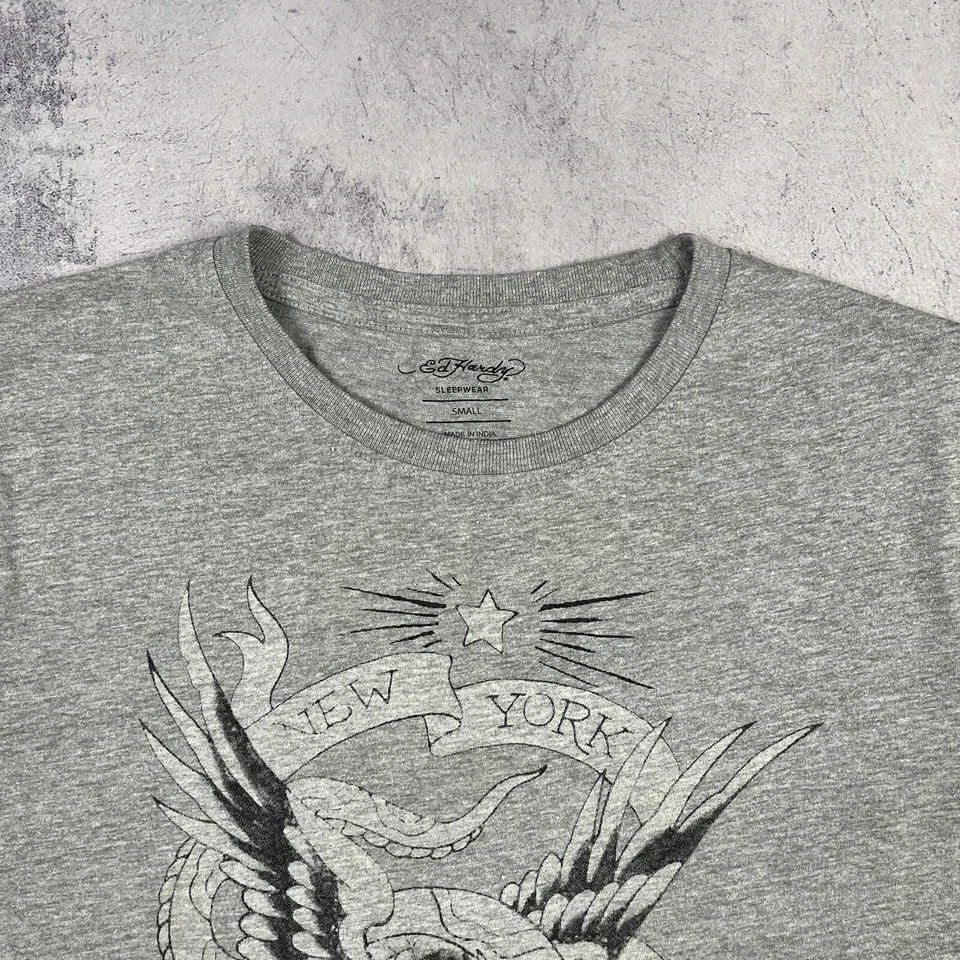 Camiseta de manga corta vintage Ed Hardy Skulls Eagle Big Logo Y2K gris talla... - Imagen 3 de 4