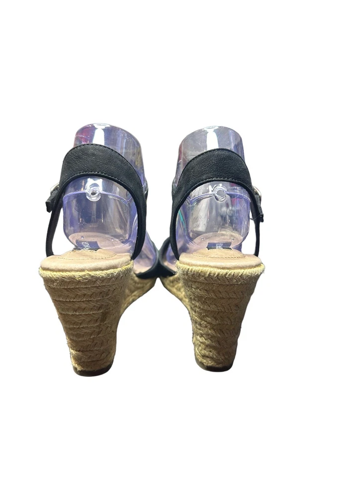 Tacones de cuña alpargata de cuero negro para mujer Adam Tucker talla 9,5 Foto 4 de 4