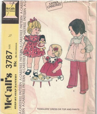 3787 Vintage McCalls Sewing Pattern Girls Toddlers Dress Top 1970s Step by Step